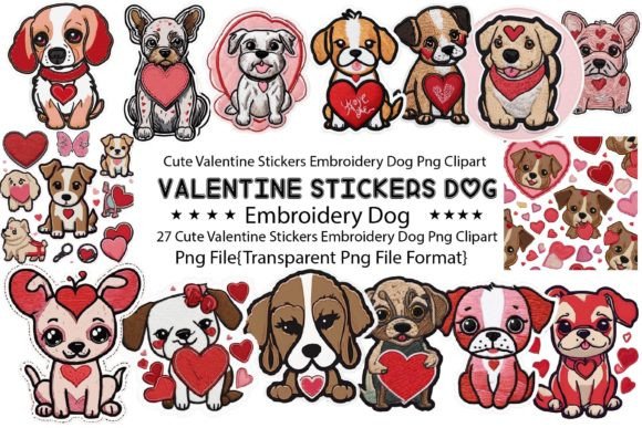 Cute Valentine Stickers Embroidery Dog