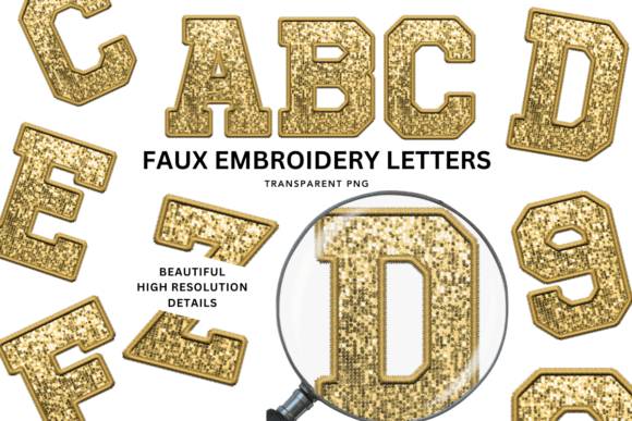 Faux Embroidery Sequin Alphabet PNG