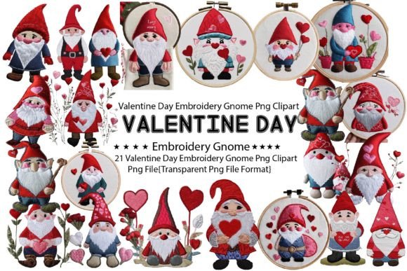 Valentine Day Embroidery Gnome PNG Bundle Review